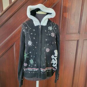 Reference Point Snowflake Knit Zip-Up Sweater With Faux Fur Hood XL